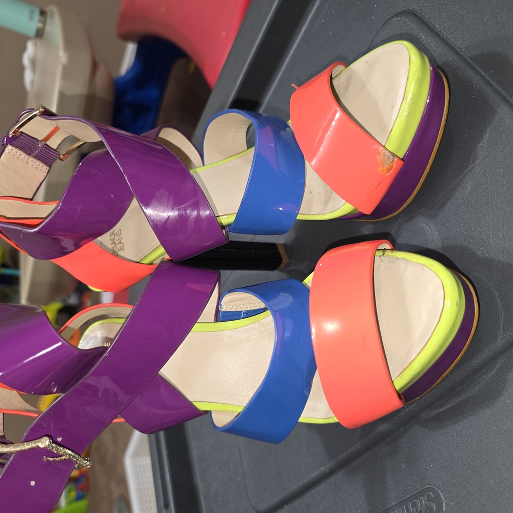 Versace Jeans Collection Purple and Blue Sandals with Geometric Straps